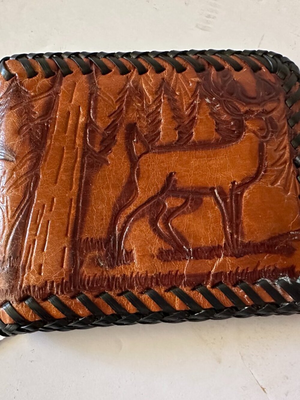 Vintage Hand-Tooled Leather Bifold Wallet